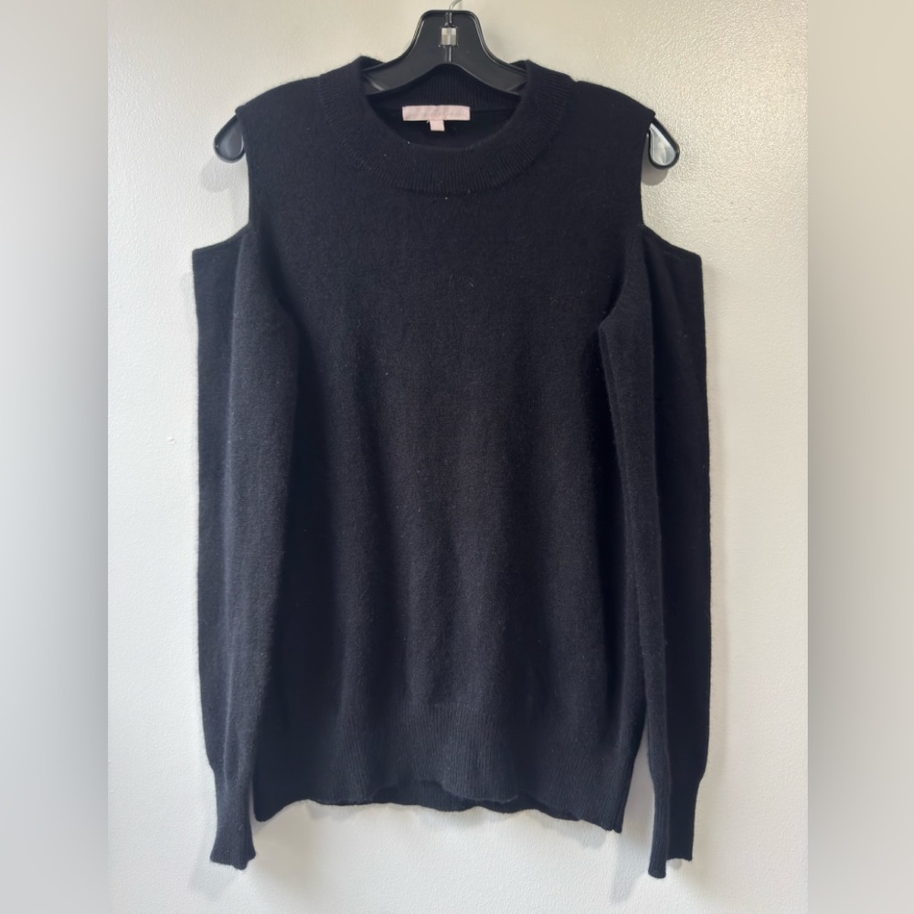 The Cashmere Project Cold Shoulder Black Cashmere Long Sleeve Sweater
